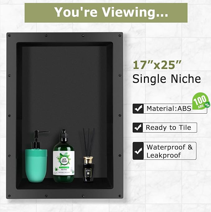 Suteck Shower Niche, 17" x 25" x 3.8" Shower Single Shelf, Rectangle Ready to Tile Niche for Bathroom Storage Recessed Niches Box (17"x25")