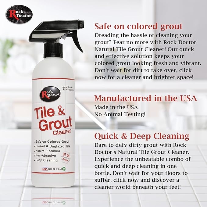 Rock Doctor Natural Tile and Grout Cleaner, Remove Stains Dirt, Oil, and Soap Scum, Heavy Duty Non-Abrasive Tile Cleaner, Natural Formula, 1 Pack