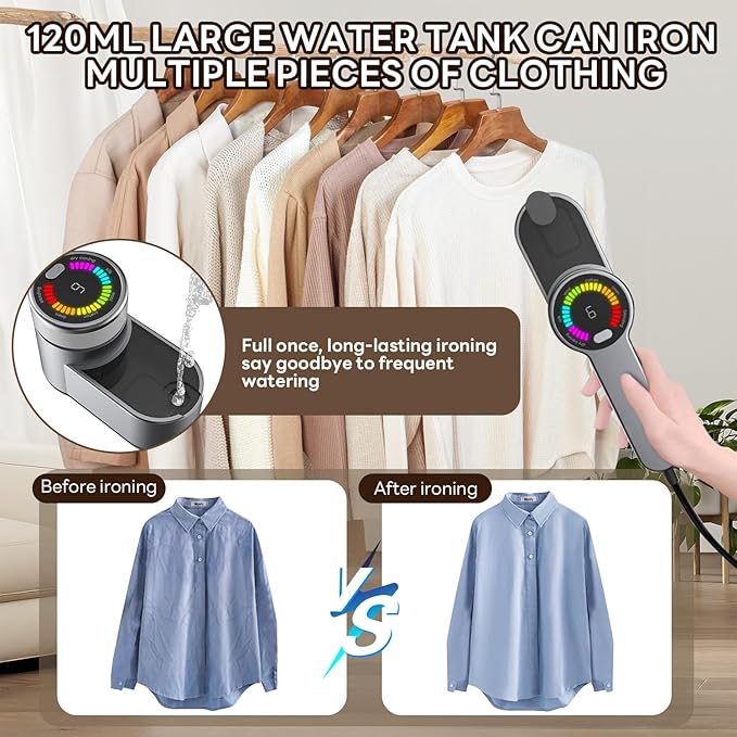 Travel Steamer Mini Iron for Clothes, Portable Garment Steamer-6 Intelligent Ironing Modes, Handheld Clothes Steamer Small Size, Foldable Clothing Wrinkles Remover, Compact Travel Steamer for Home