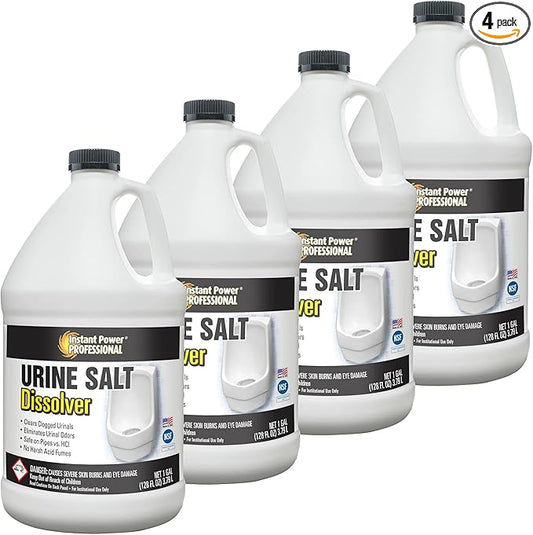 Instant Power Professional Urinal Salt Remover - Helps with Uric Salt Buildup, Dissolves Urine Salt, Urinal Drain Cleaner for Regular and Waterless Urinals, Safe on all Toilet Pipes - 1 Gallon, 4 Pack