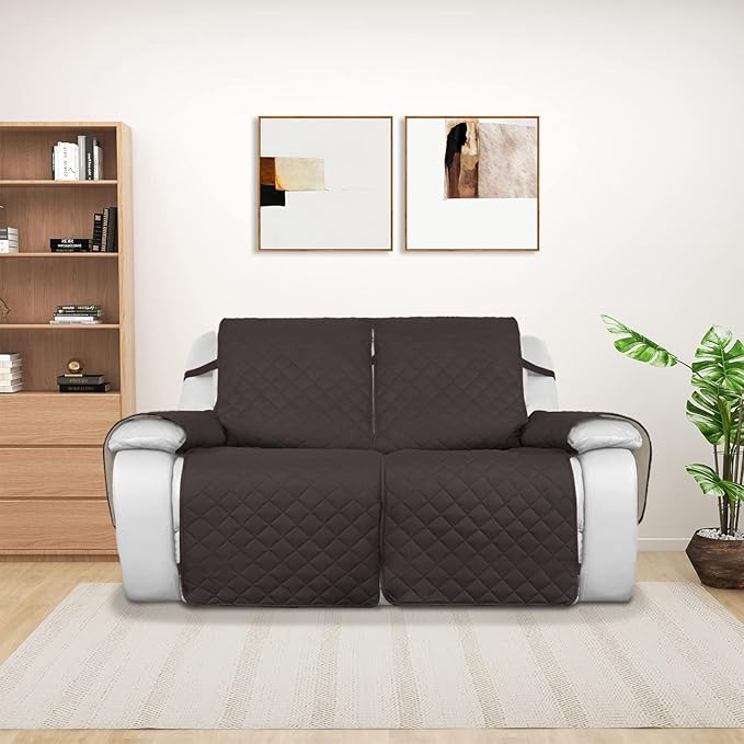 PureFit Water Resistant Reversible Sofa Cover for Reclining Sofa 2 Seat - Non Slip Split Recliner Couch Cover for Double Recliner, Washable Furniture Protector for Kid, Dogs (2 Seat, Chocolate/Beige)