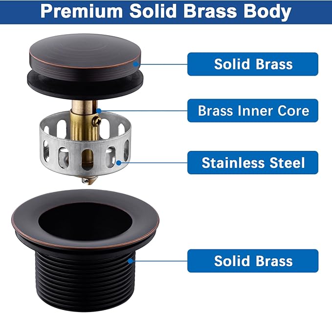 Brass Tip-Toe Tub Drain Kit with Basket Strainer and Two Hole Overflow Faceplate, Oil Rubbed Bronze