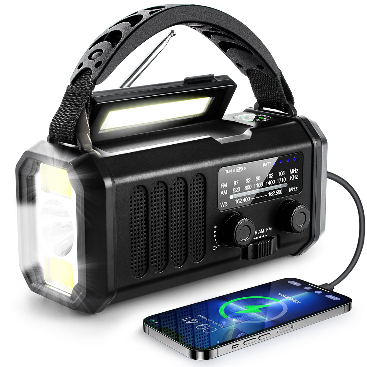 Emergency NOAA Weather Radio, 10000mAh Solar Hand Crank Radio - Image 1