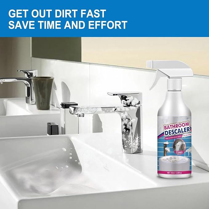 Bathroom Descaler Foam Cleaner Spray - Powerful Stain & Limescale Remover, All-Purpose No-Scrub Bubble Foam for Shower Glass, Sink, Toilet, Bathtub Tile Faucet Cleaning (2)