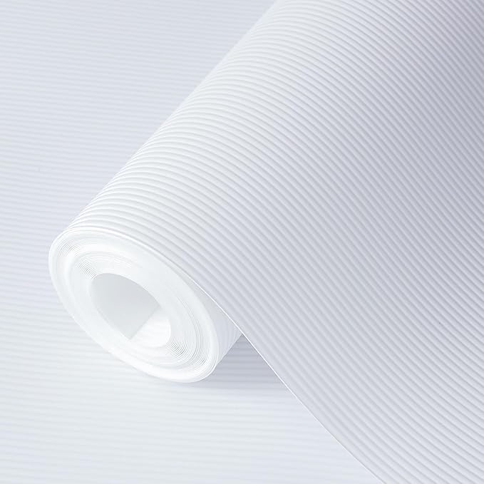 Hersvin Shelf Liners 24 in x 20 ft EVA Drawer Mats, Non-Adhesive Cupboard Protector, Kitchen Cabinet Lining Fridge Liner (White Stripe, 61x610cm)