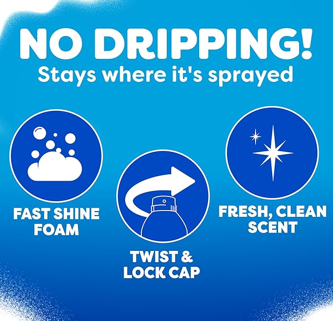 Windex Fast Shine Foam Glass Cleaner Supplies, No-Drip Window & Mirror Aerosol Spray, Streak-Free, Removes Fingerprints, Dust, & Dirt, 19 oz (Pack of 6)