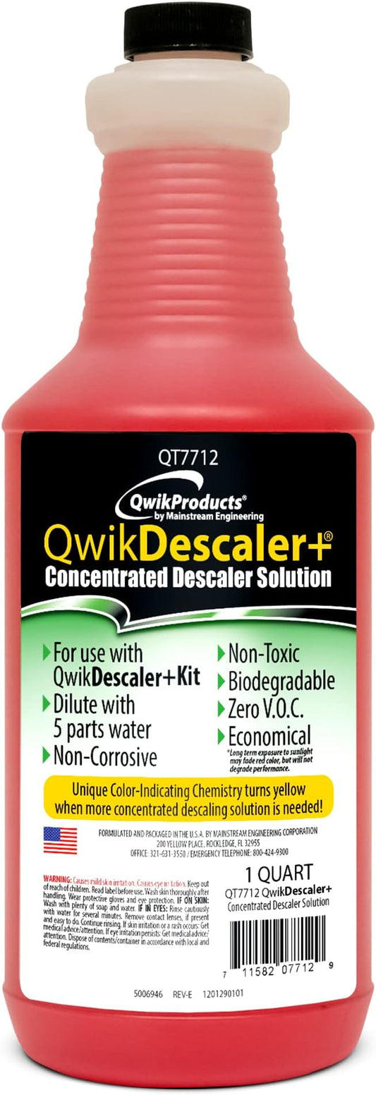 QwikDescaler + Concentrated Descaler Solution, Tankless Water Heater Descaling Solvent for Heat Exchanger, Quickly Dissolves Scale, Lime, Tarnish and Deposits, 1 Quart