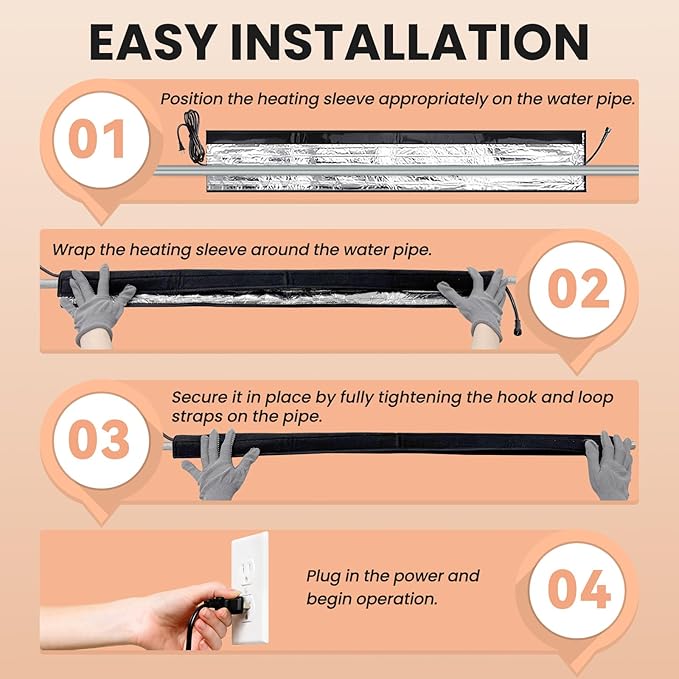 3 Ft YeloDeer 110V~120V Stickable Waterproof Pipe Heat Tape Blanket with 6Ft Power Cord, 38.5" x 6.2" Aluminum Foil Water Heat Trace Blanket for RV Park Water Hydrant Insulated