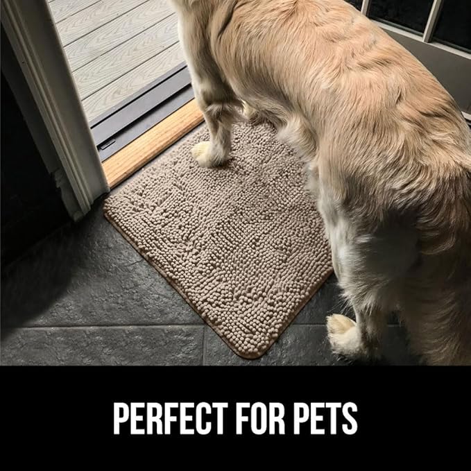 GORILLA GRIP SoakSTOPPER Dog Door Mat, 70x24 Machine Washable Rug Absorbent Doormat Captures Moisture Mud Dirt, Quick Dry Soft Chenille Entryway Rugs Indoor Entrance Mats for Dog Paws, Beige