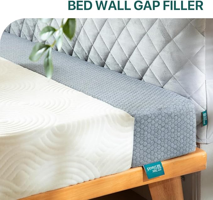Bed Gap Filler for Headboard & Wall, Mattress Extender Pillow with Removable Cover & Memory Foam, Fills Gaps Between Mattress and Headboard, Stops Items Falling (Dark Gray, Queen Size)