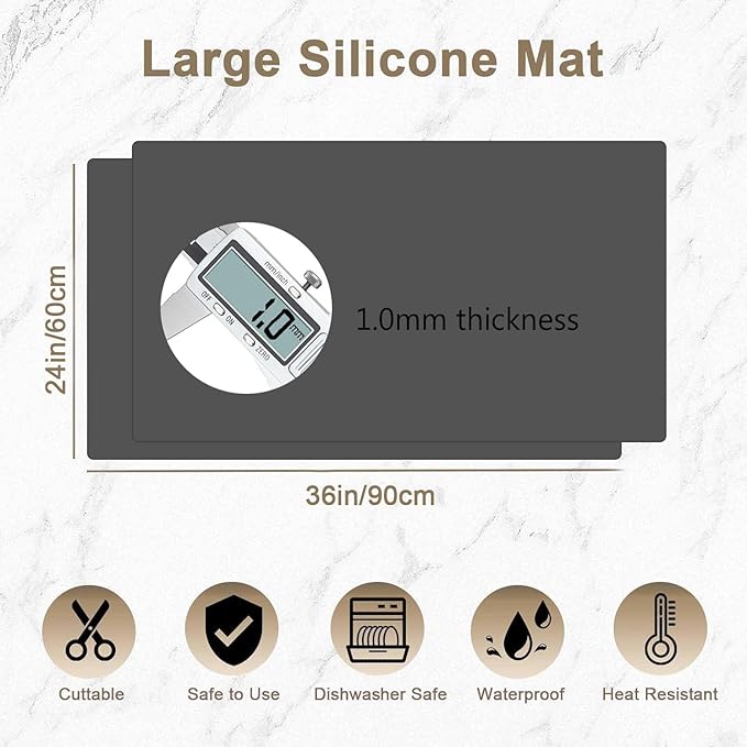 36"x24"(90cmx60cm) Large Silicone Mat for Kitchen Counter, Non-Slip Heat Resistant Countertop Protector, Waterproof Multipurpose Mat for Kitchen Island, 2Pack (Dark Gray)