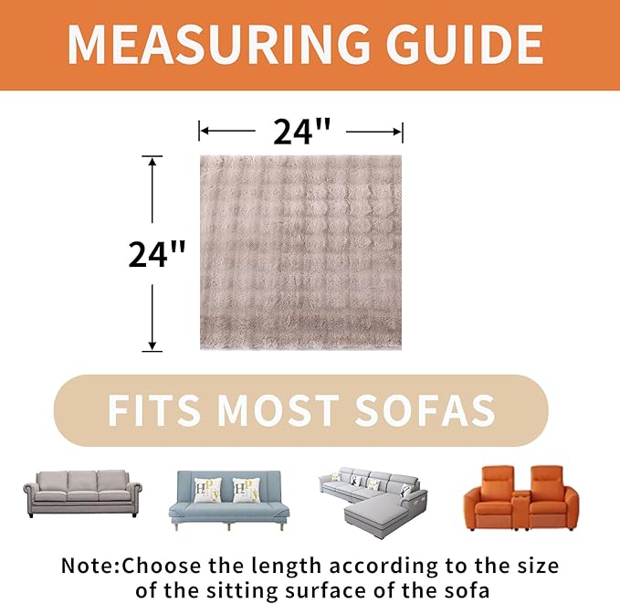 Non-Slip Couch Arm Covers,Thick Soft Recliner Arm Chair Covers Set of 2 Waterproof Armrest Covers for Sofa, Washable Faux Fur Sofa Arm Cover (Khaki, 24" x 24" 2 Pack)