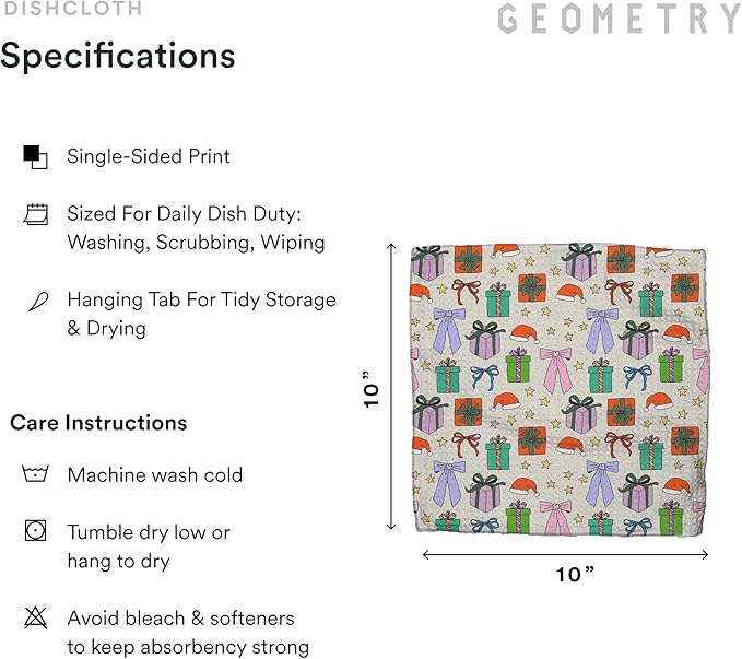GEOMETRY Holiday Kitchen Dish Cloths - Quick Dry Dishcloths for Kitchen - Premium Dish Rags with Geoweave - 3-Pack Set (Wrapped Up, 10"x10")