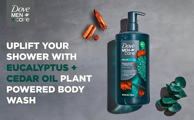 DOVE MEN + CARE Shower Tool For Stronger, Healthy-Feeling Skin Active Clean Scrubs and Exfoliates Body Wash Eucalyptus + Cedar Oil to Rebuild Skin in the Shower