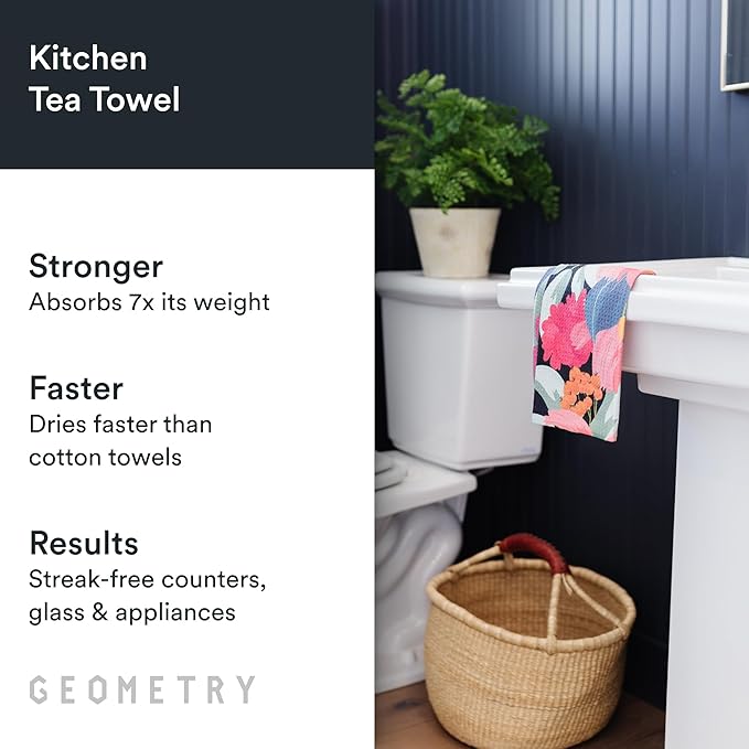 GEOMETRY Kitchen Tea Towels - Quick Dry Microfiber Dish Towels for Kitchen Checkmate CA, 18" x 30" 2-Pack