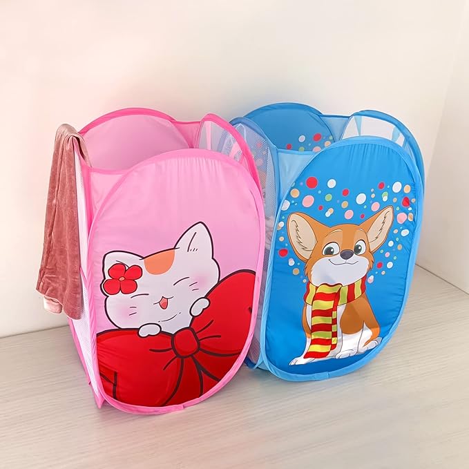Cute Foldable Laundry Toys Tidy Clothes Socks Basket Storage Bag (Pink Rabbit)