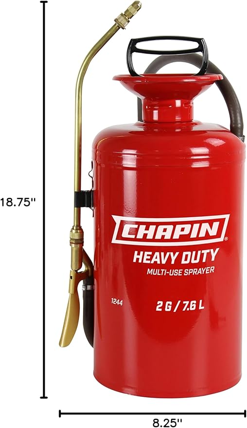 Chapin Made in The USA, 1244 2-Gallon Tri-Poxy Steel Tank Sprayer for Lawn, Home and Garden, Red