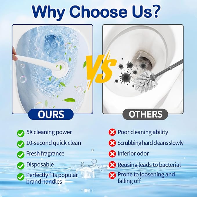 50 Count Toilet Wand Refills for Clorox - Upgrade Fiber Toilet Brush, 5X Cleaning Power Toilet Scrubber Refill, Compatible with Clorox Toilet Wand Refills, No Falling Apart | Fresh Fragrance