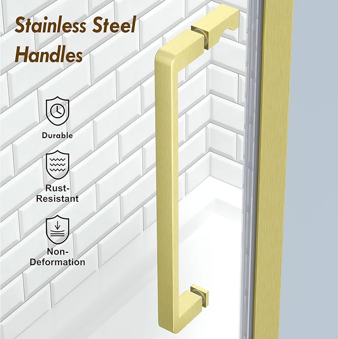 Frameless Pivot Shower Door 30.8-32" W X 72" H, 1/4" (6mm) Clear SGCC Tempered Glass, Hinged Pivot Swing Shower Door, Reversible Installation, Easy to Clean, Brushed Gold
