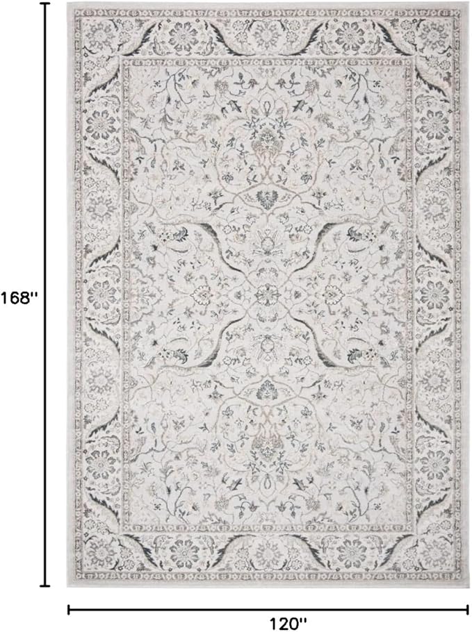 SAFAVIEH Isabella Collection Area Rug - 10' x 14', Light Grey & Cream, Oriental Design, Non-Shedding & Easy Care, Ideal for High Traffic Areas in Living Room, Bedroom (ISA912F)