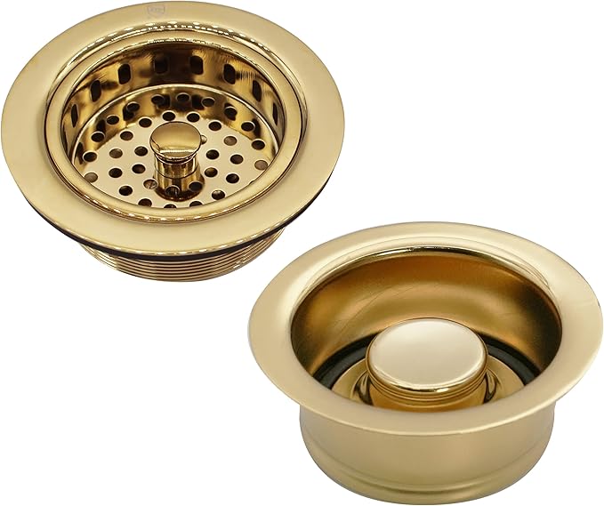 Westbrass D2165-01 Post Style Large Kitchen Basket Strainer with Waste Disposal Flange and Stopper, Polished Brass