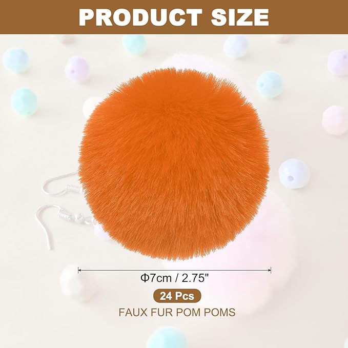 PATIKIL Faux Fur Pom Poms for Hats, 24 Pcs Fluffy Soft Fur Poms Balls with Elastic Loop for Keychain Knitting Hats DIY Scarves Gloves Bag Christmas, Orange