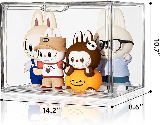 Clear Acrylic Display Case, Large Stackable Storage Bins Magnetic Attraction Lids, 5 Pack Acrylic Box Showcase for Collectibles, Figures, Cosmetic, Purse, Handbag, Wallet, 10.7x8.6x14.2 inch