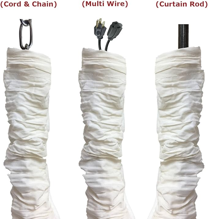 Royal Designs, Inc. Cord & Chain Cover 4 ft Silk Type Fabric, Chandelier Pendant Lighting Chain & Cable Management, Touch Fastener, White - 2 Pack