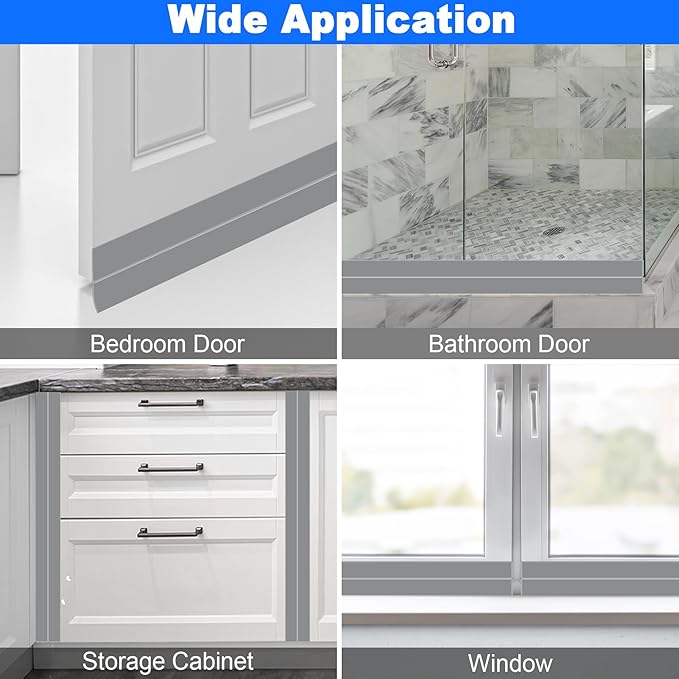 ToLanbbt Weather Stripping Silicone Door Seal Strip 2 in x 10 ft Door Draft Stopper Self Adhesive Door Draft Tape, Side & Bottom Gaps Insulation Strip for Glass Shower Door Sliding Door Window, Gray