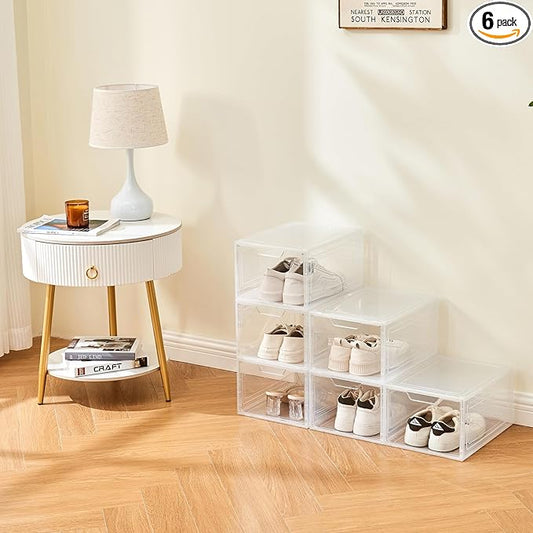6PCS Magnetic Door Transparent Shoe Box, Stackable Space-Saving Organizer for Bedroom/Bathroom/Closet/Entryway