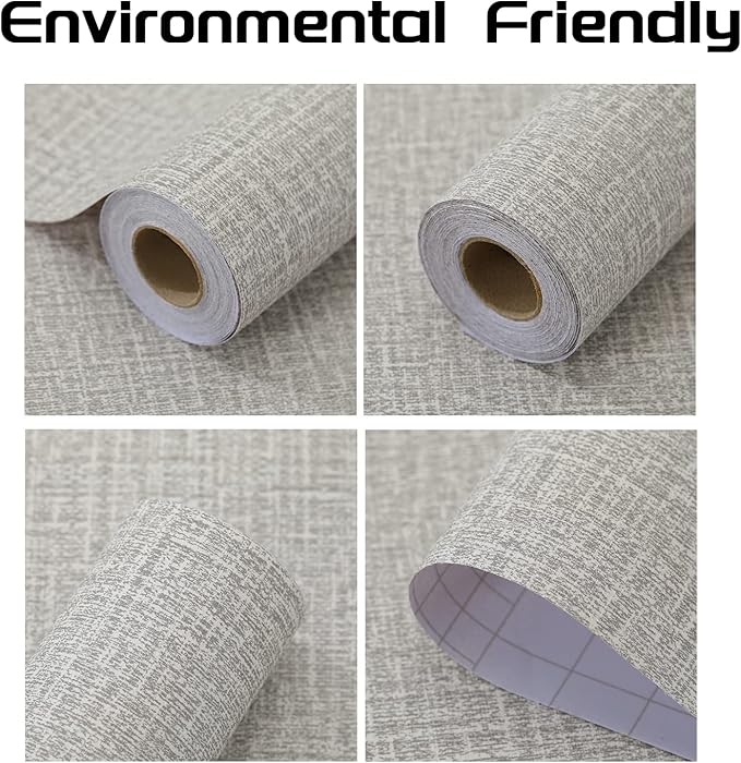 Peel and Stick Wallpaper Grey Grass Cloth Wall Paper - 15.7 x 98 Inch Self Adhesive Wallpaper Peel and Stick, Easy to Paste Wall Contact Paper for Stand Liner, Table and Door Makeover Decor