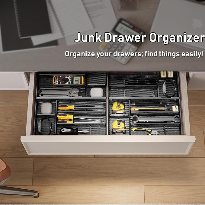 Desk Drawer Organizer Tray, Office Drawer Organizer, Workspace Organizers, Suitable for Tools, Pencils, Office Supplies Storage (Black)