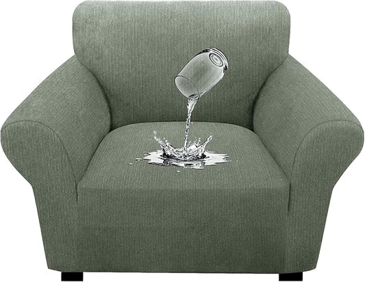 Waterproof Stretch Spandex Chair Sofa Slipcover - Non-Slip Soft Couch Cover with Elastic Bottom, Washable Leakproof Furniture Protector for Kids, Pets, Dogs & Cats (Chair, Green)