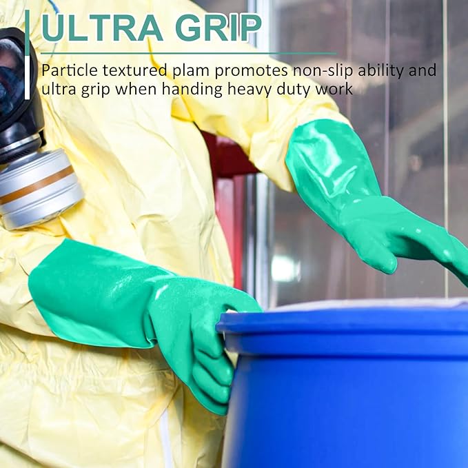Beieverluck 10 Pairs Chemical Resistant Gloves, Reusable Heavy Duty Rubber Work Gloves, 12.6" Long Nitrile Gloves for Acid Alkali Oil Protection and Industrial Use Household, Medium