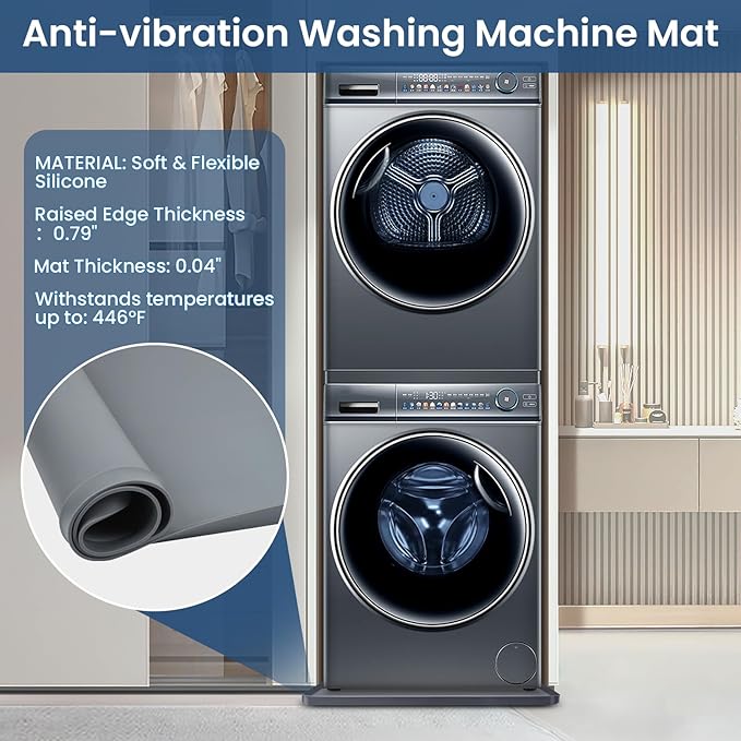 27"X27" Under Washing Machine Drain Pan Silicone Mat with 0.8“ Raised Edge - Washing Machine Tray , Non-Slip Trays for under Washer and Dryer , Washer Tray for Floor Protection ,Washer Drip Pan (Gray)