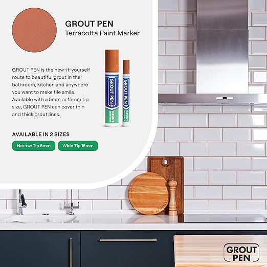 Grout Pen Tile Grout Paint Marker: Waterproof Tile Grout Paint Pen Colorant, Grout Shine Touch Up & Renew - Terracotta, Narrow 5mm Tip (7mL)