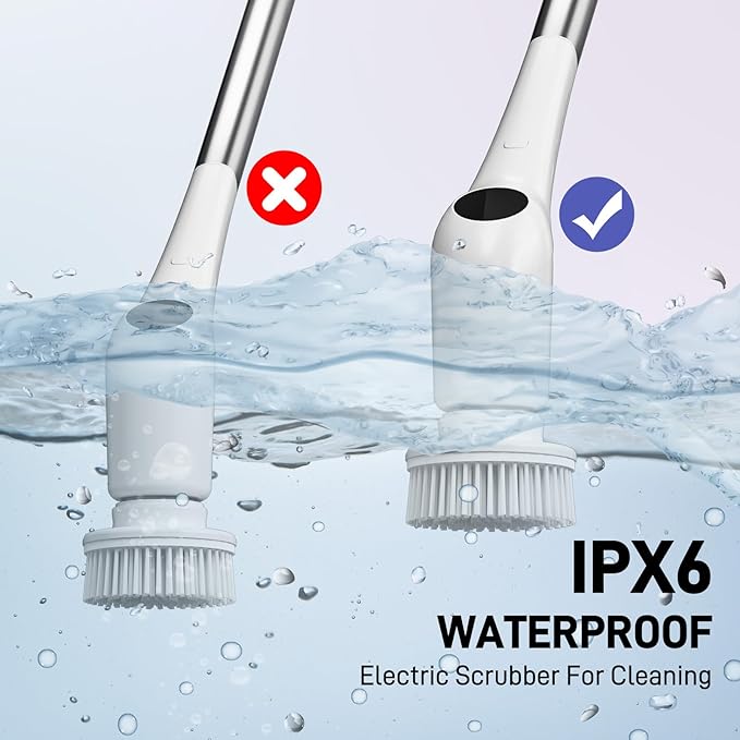 Electric Spin Scrubber - Bathtub Shower Scrubber,Bathroom Cleaning Brush Floor Brushes with Long Handle,Power Cordless Automatic Handheld Mop Cleaner for Bath Tub Kitchen Tile Grout Hardwood