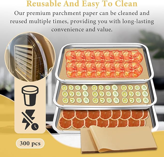 300 PCS Freeze Dryer Tray Mats for Harvest Right Dryer - Freeze Dryer Parchment Paper Set for Medium Trays - Non-Stick Baking Mats One-Off Parchment Paper Harvest Right Accessories (19.6" x 8.4")
