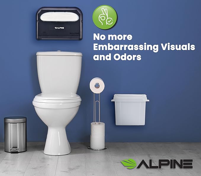 Alpine Sanitary Napkin Receptacle - Feminine Hygiene Disposal Container, Wall Mounted Trash Can with Odor Control Seal & Installation Hardware (White)