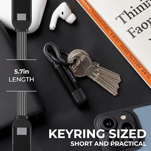 Rolling Square inCharge X, (3X Pack) Multi Charging Cable Portable Keychain Charger Cable, 6-in-1 100W Ultra Fast Charging Power, Lava Black