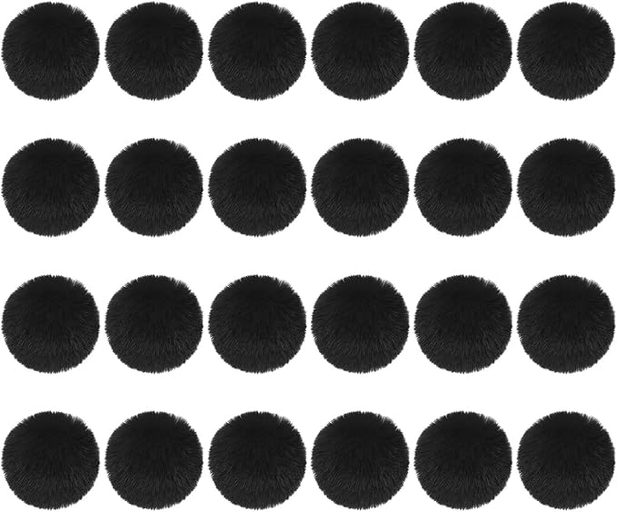 PATIKIL Faux Fur Pom Poms for Hats, 24 Pcs Fluffy Soft Fur Poms Balls with Elastic Loop for Keychain Knitting Hats DIY Scarves Gloves Bag Christmas, Black