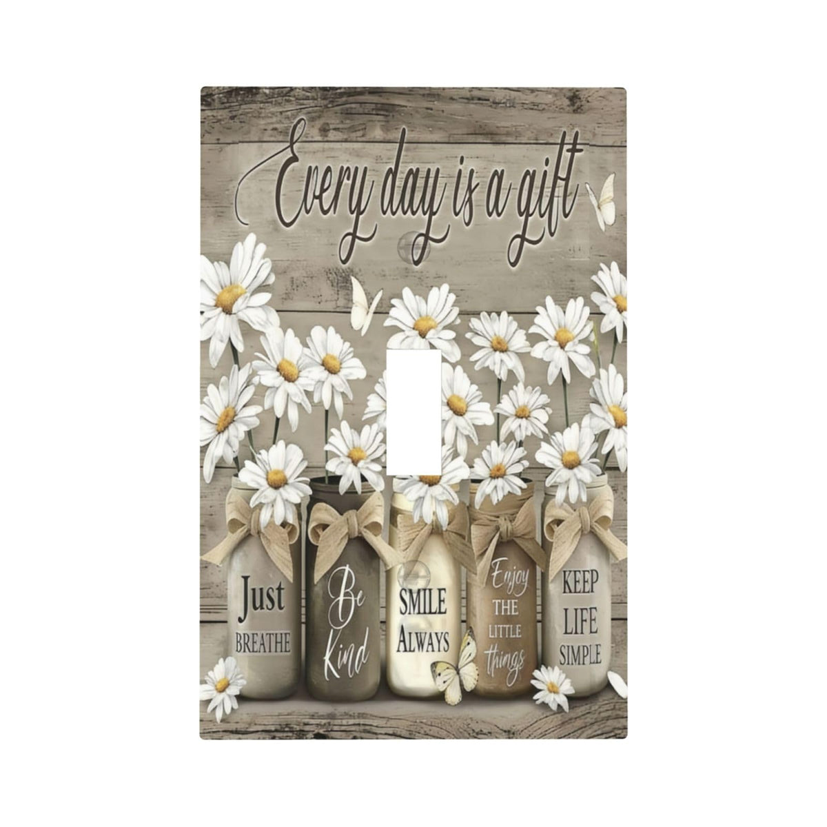 Rustic Daisy Flowers Butterfly Floral Light Switch Cover Plate - Image 1