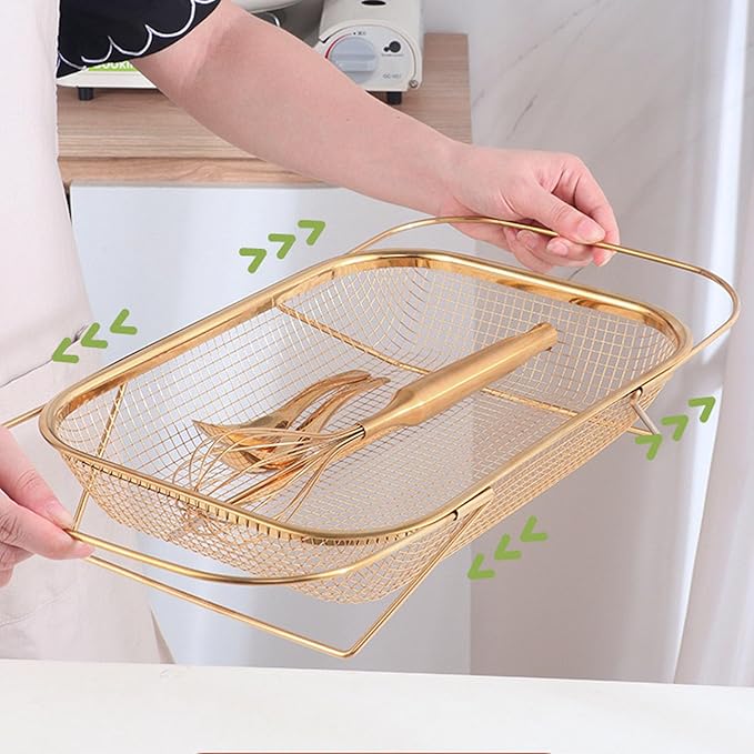 Over the Sink Colander - Expandable Baskets with Fine Mesh and Handle Stainless Steel Material Rectangle for Strain Drain Rinse Fruits Vegetables Pasta New Home Essentials (Rose