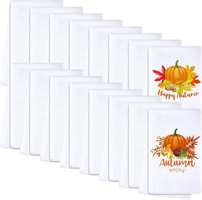 Patelai Sublimation Dishtowel Absorbent Multi Purpose Kitchen Dish Towels Blank DIY Dishcloth Bathroom Towel for Fall Christmas Kitchen Home Decor,16 x 24 Inch(16 Pieces)