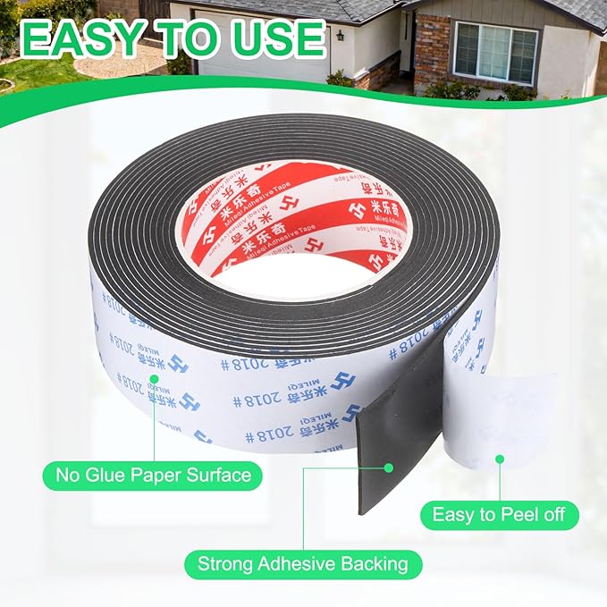 PATIKIL Sponge Rubber Foam Tape, 1 3/4" W x 5/64" t x 16.4ft l Self-Adhesive Foam Insulation Tape Weather Stripping for Window Door Soundproofing Weatherstrip AC Seal Strip, Black