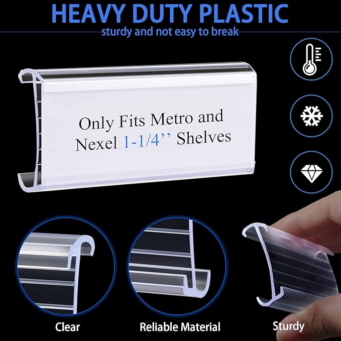 Yulejo 300 Pieces Wire Shelf Label Holders Wire Label Holder Plastic Shelf Tags for Shelving Clips with Paper Inserts, Compatible with 1-1/4 Inch Shelves