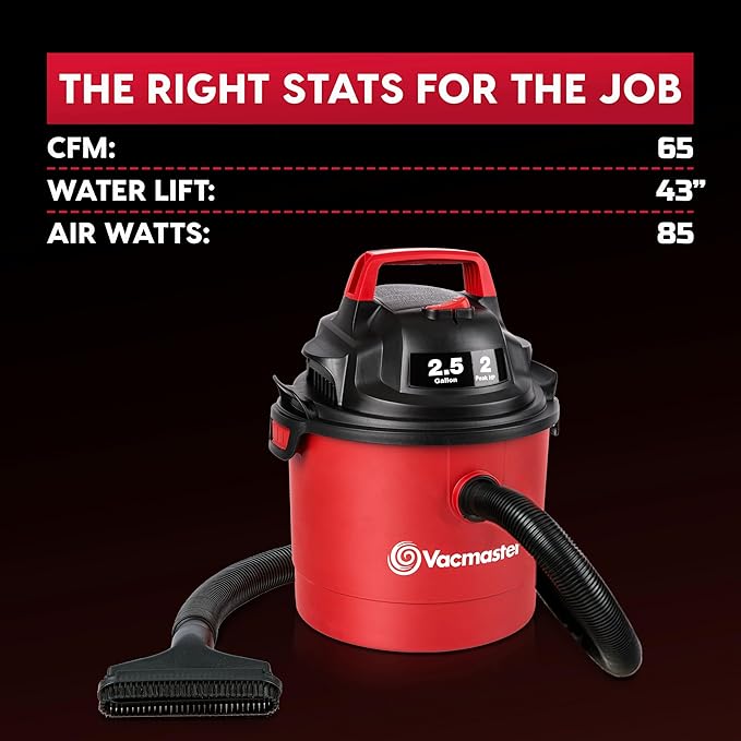 Vacmaster 2.5-Gallon* 2 Peak HP Wall Mountable Wet/Dry Vacuum – VOM205P 1101