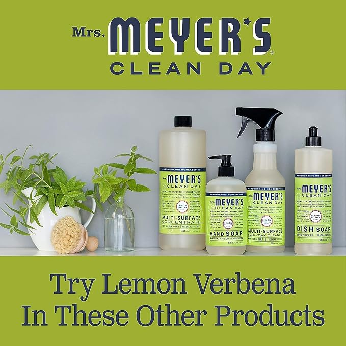 Mrs. MEYER'S Clean Day Lemon Verbena Scent Variety, 1 Room Freshener 8 OZ, 1 Liquid Dish Soap 16 OZ, 1 Liquid Hand Soap 12.5 OZ, 1 Multi-surface Cleaner 16 OZ, Lemon Verbena, 1 CT