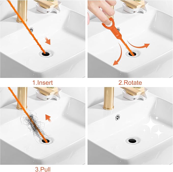 Huryfox Drain Clog Remover Tool- 6 Pack 20 Inch Length Drain Cleaner Sticks for Sink, Pipe and Tub - Plumbing unclogger Tool for Clogged Drains in Shower, Hair Catcher for bathroom, kitchen, Bathtub