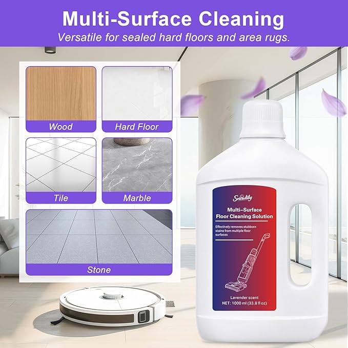 Snowlily 1000ML Floor Cleaning Solution, Residue & Streak Free, Low Foam Floor Cleaner for Mopping, for Robot Vacuum Mops & Wet Dry Vacuum Cleaners, Lavender Scent